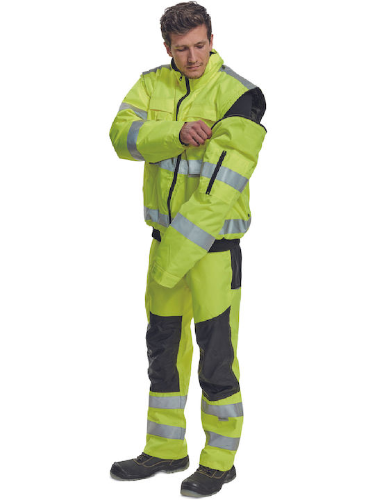 Cerva Clovelly Work Jacket Reflective Cold with Hood Yellow