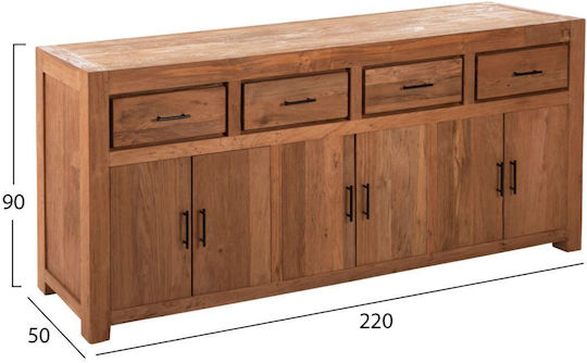 Мебели за съхранение Grayson от масивно дърво с чекмеджета Бежов 220x50x90см