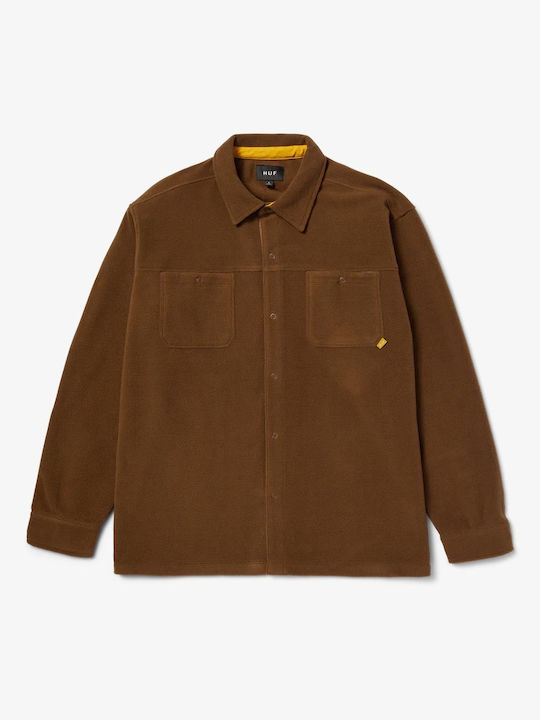 HUF Men's Shirt Overshirt Long Sleeve Brown