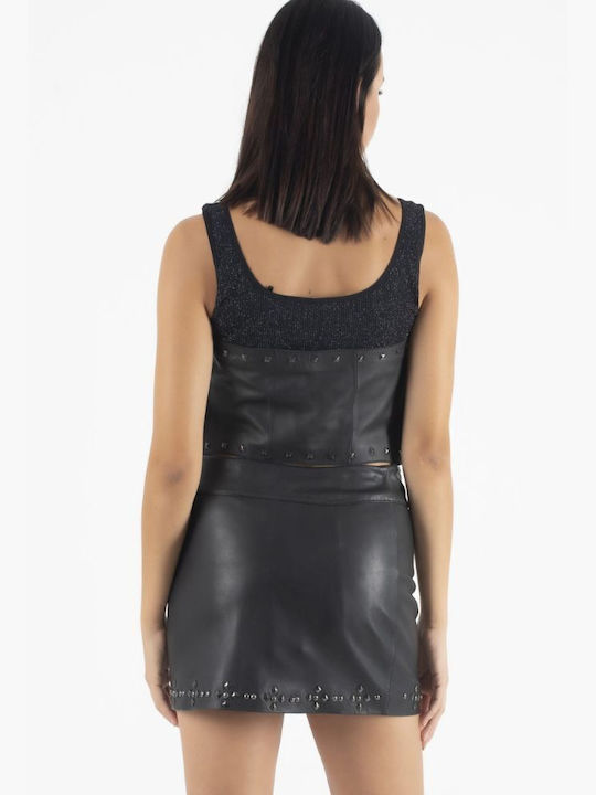 Guess Women's Blouse Leather Sleeveless Black