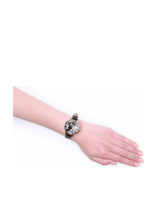 Olivia Burton Ceas de Damă cu Negru Curea din Piele