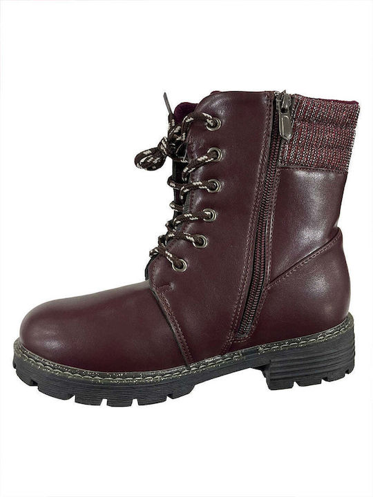 Ustyle Kids Military Boots with Zipper Burgundy