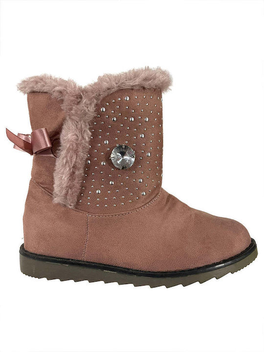 Ustyle Kids Suede Boots with Zipper Pink