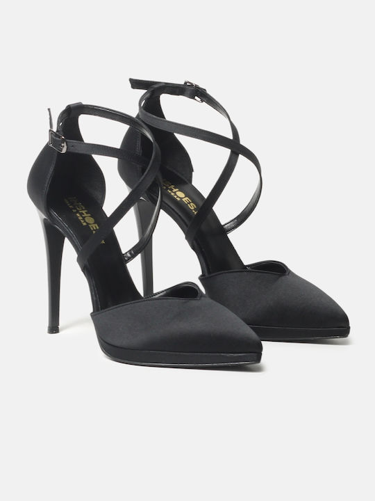 InShoes Pointed Toe Black Heels with Strap