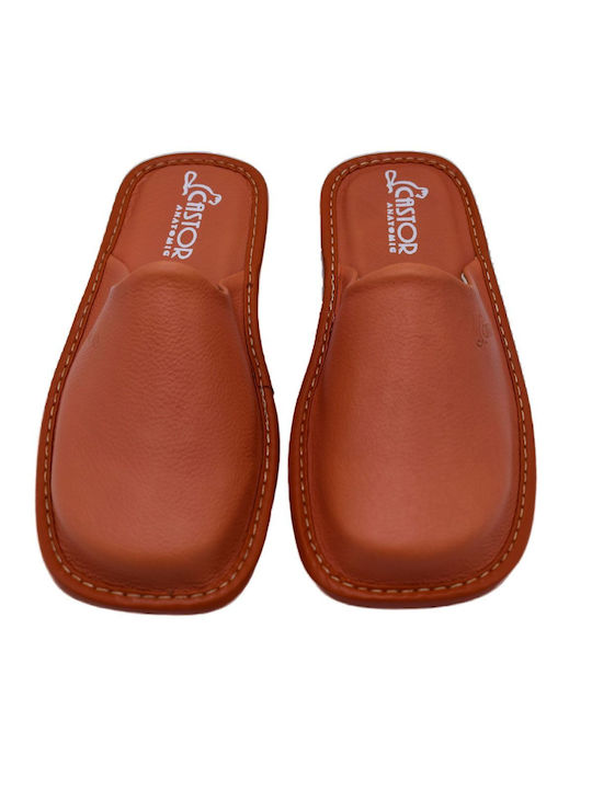 Castor Anatomic Anatomical Leather Women's Slippers in Orange color