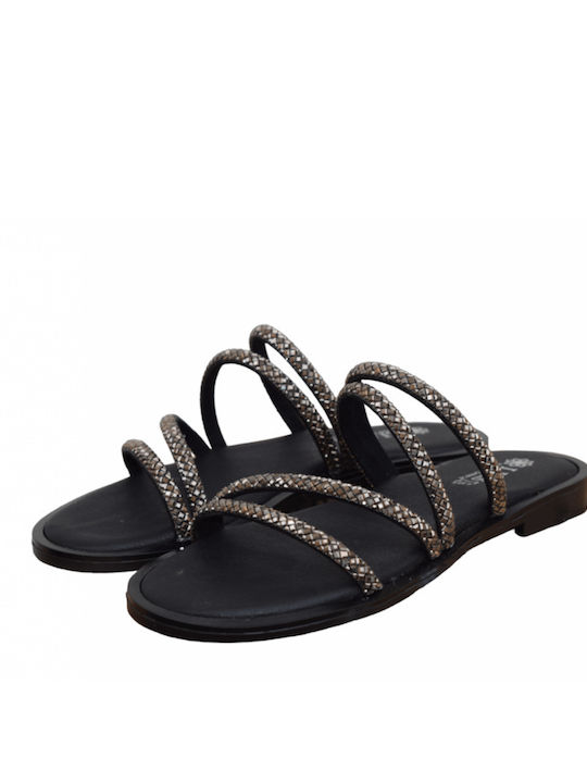 Lias Mouse Leather Women's Flat Sandals in Black Color