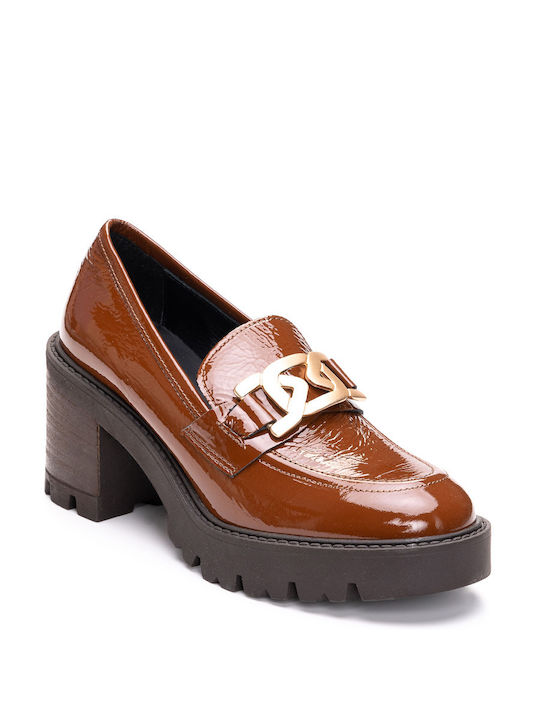 Philippe Lang Patent Leather Tabac Brown Heels