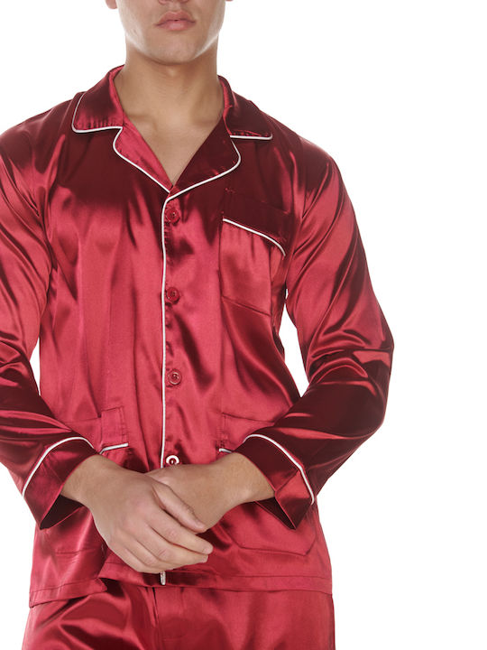 Comfort Men's Winter Satin Pajamas Set Bordeaux