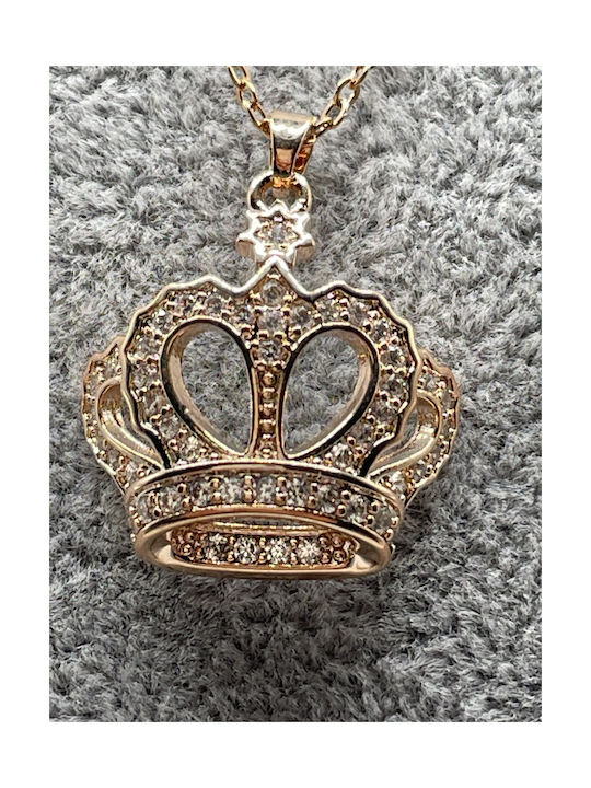 Necklace with design Tiara from Gold Plated Steel with Zircon