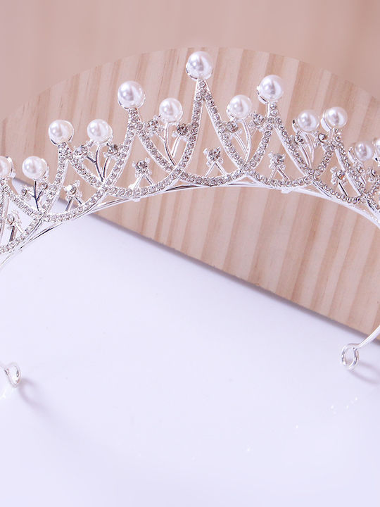 Bridal Hair Tiara Silver color with rhinestones and pearls