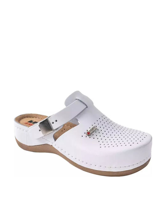Leon Damen Leder Anatomisch Clogs Weiß