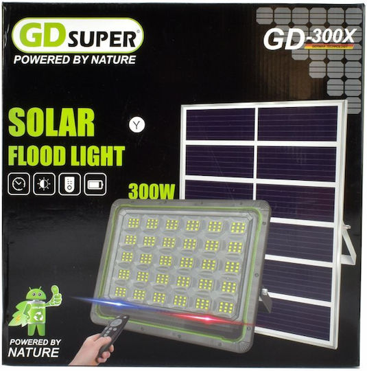 Gdsuper Στεγανός Ηλιακός Προβολέας LED 300W Ψυχρό Λευκό 6500K με Τηλεχειριστήριο IP67