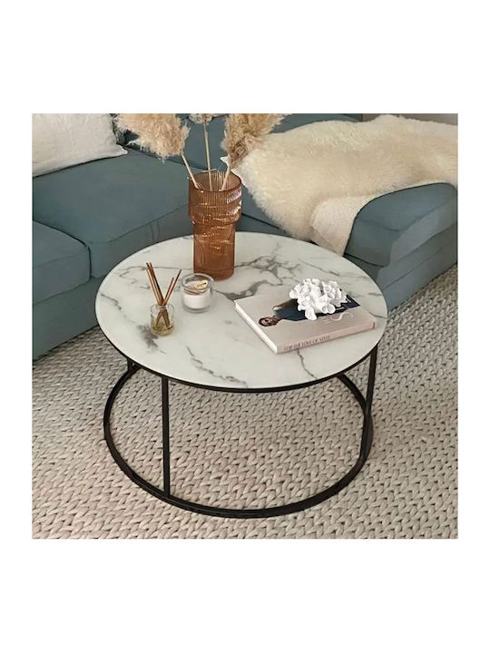 Round Coffee Table Emilian Wooden White marble-black L60xW60xH42cm.