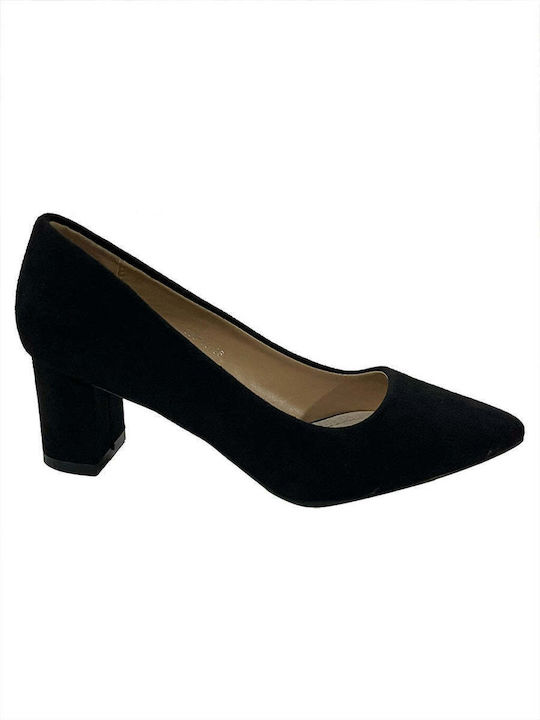 Ustyle Suede Pointed Toe Black Medium Heels