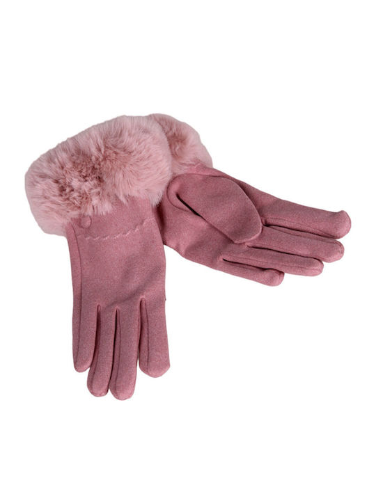 Women's Leather Gloves with Fur Pink