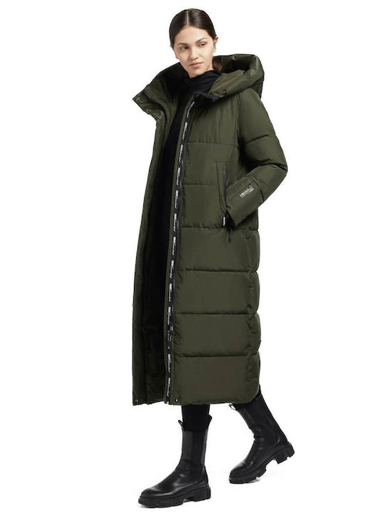 Khujo SOULANI2 Women's Long Puffer Jacket for Spring or Autumn Green