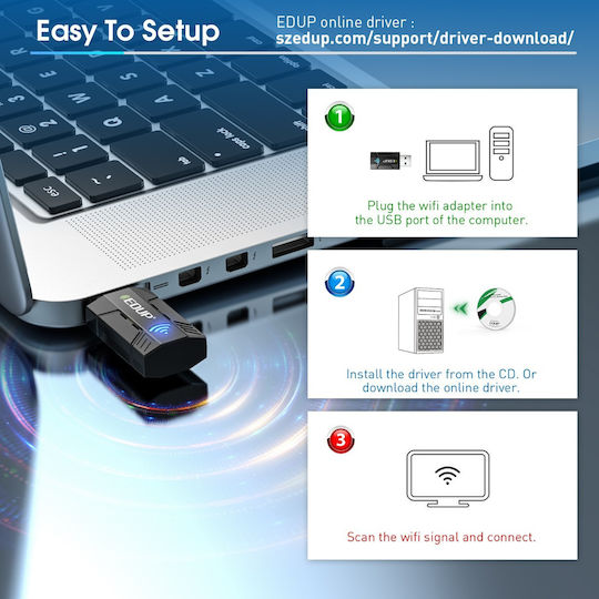 EDUP EP-AC1689GS USB Netzwerkadapter mit Drahtloser Verbindung Wi-Fi 11Mbps