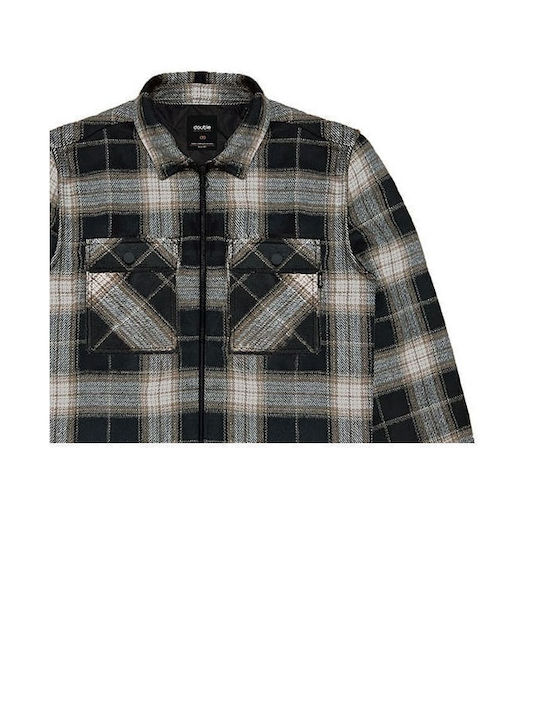 Double Men's Shirt Overshirt Long Sleeve Cotton Checked Black