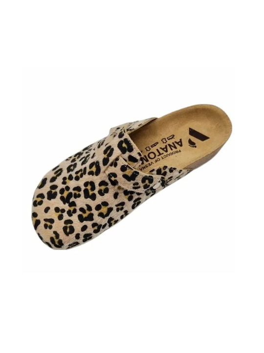 Comfort Way Shoes Γυναικεία Δερμάτινα Ανατομικά Σαμπό Yellow Leopard
