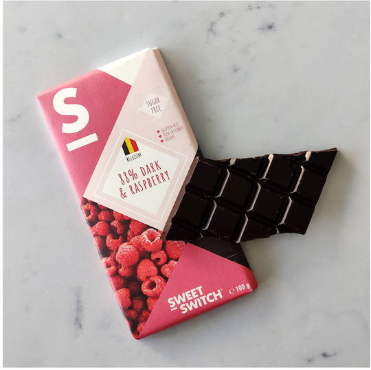 Belgian Chocolate Dark with Raspberry Vegan with 88% Cocoa Sugar-Free 100gr