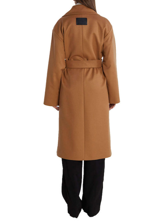 Hugo Boss Women's Wool Midi Coat with Belt Camel