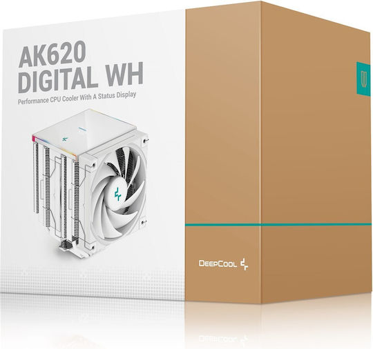 Deepcool AK620 Digital Ψύκτρα Επεξεργαστή Διπλού Ανεμιστήρα για Socket AM4/AM5/1200/115x/1700 με ARGB Φωτισμό Λευκή