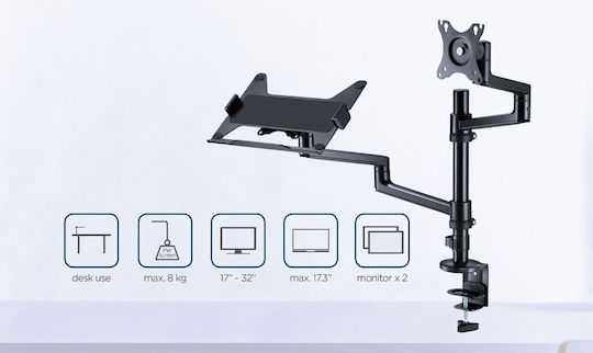 Gembird + Notebook Tray Halterung Auf dem Schreibtisch Monitor bis 32" mit Arm