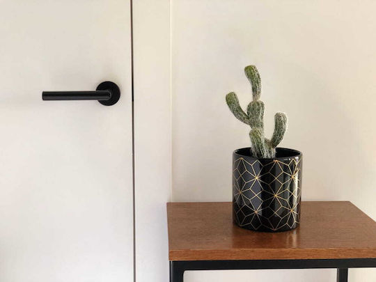 Polnix Barcelona Übertopf Keramik Schwarz 13x13x14εκ.