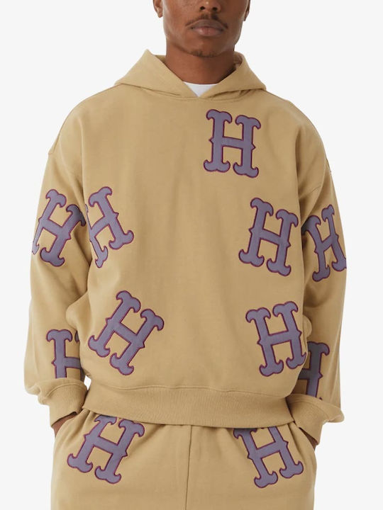 HUF H Applique Ανδρικό Φούτερ με Κουκούλα Oatmeal