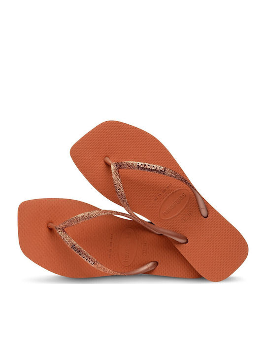 Square Glitter Flip Flops In Orange Colour