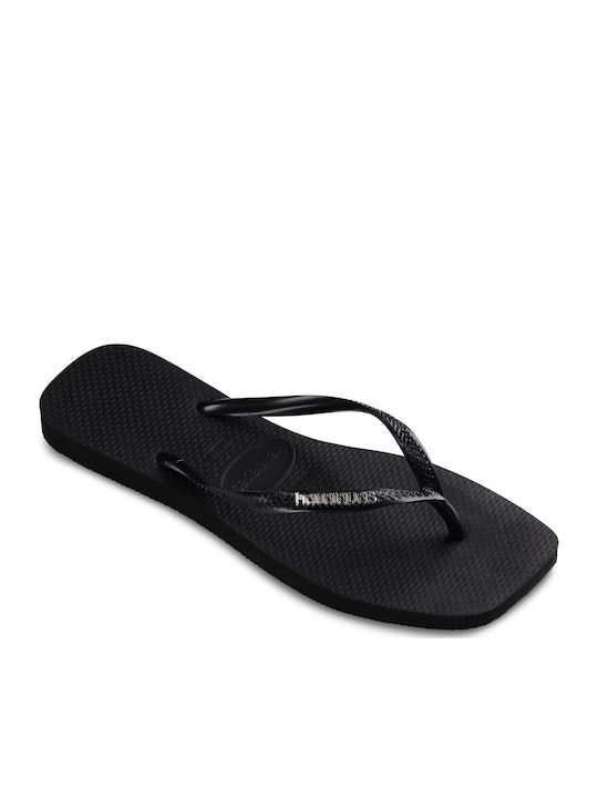 Square Logo Metallic Flip Flops In Black Colour