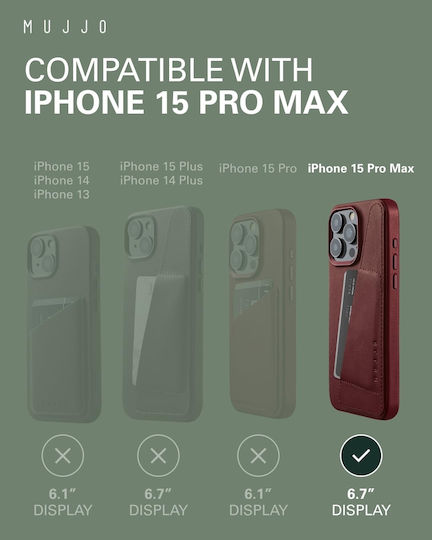 Mujjo Wallet Piele 1mm Burgundy (iPhone 15 Pro Max)