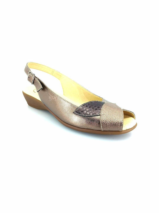 Boxer Leather Women's Flat Sandals Anatomic in Gold Color