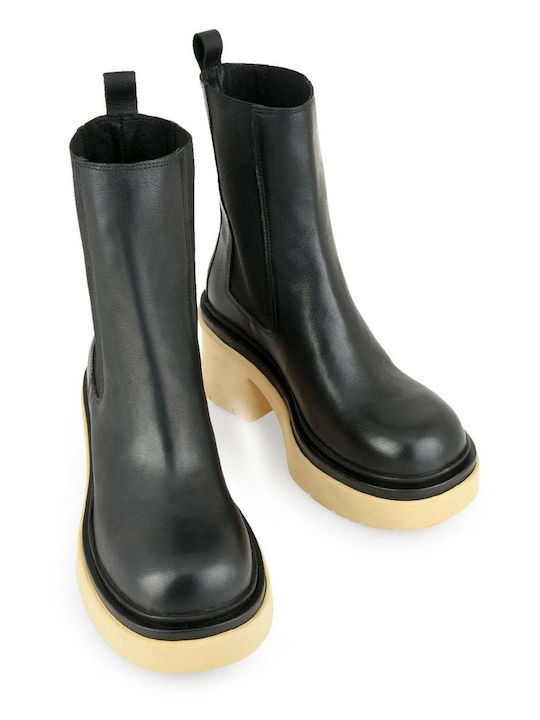 Leder Damen Knöchelstiefel Schwarz