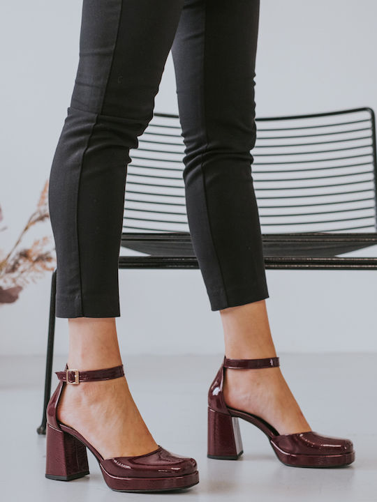 Beatris Patent Leather Burgundy Heels with Strap