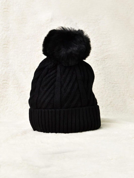 Potre Pom Pom Beanie Beanie Knitted in Black color