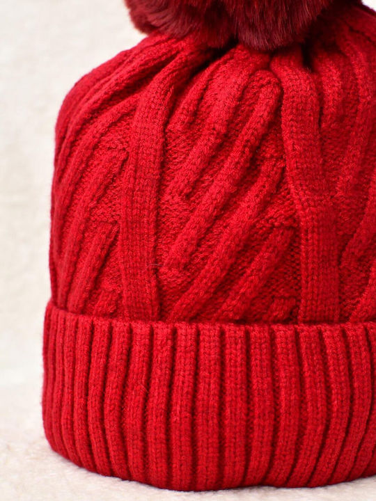 Potre Pom Pom Beanie Frauen Beanie Gestrickt in Rot Farbe