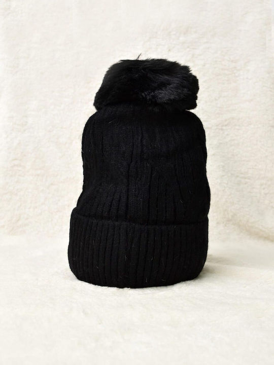 Potre Pom Pom Beanie Γυναικείος Σκούφος Πλεκτός σε Μαύρο χρώμα