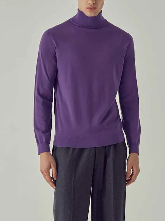 Arnaldo Adiansi Men's Long Sleeve Blouse Turtleneck Violet