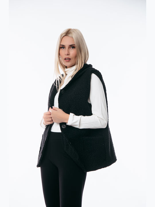Women's Short Puffer Jacket for Winter with Hood Black