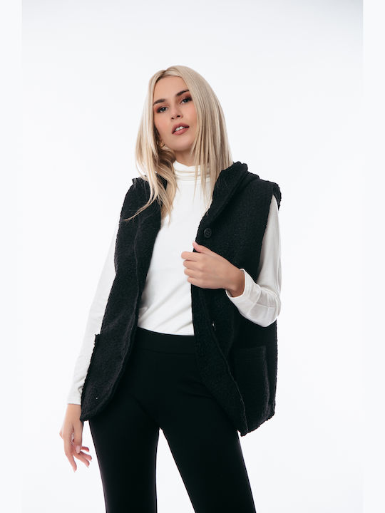 Women's Short Puffer Jacket for Winter with Hood Black