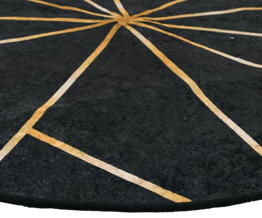 vidaXL Rutschfest Teppich Rund Synthetisch,Polyester/Cotton/Leather Black and Gold