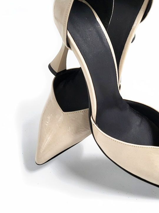 Patent Leather Beige Heels with Strap