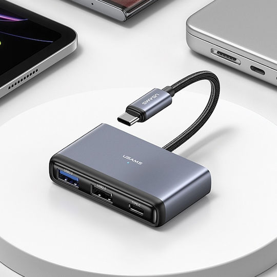 Usams USB 3.0 5 Port Hub with USB-C Connection Gray