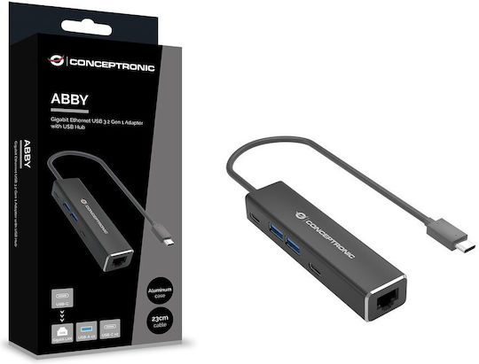 Conceptronic Hub 4 Θυρών USB 3.2 με σύνδεση USB-C Γκρι