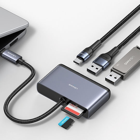 Usams USB-Hub 5 Anschlüsse USB 3.0 mit USB-C Verbindung Grau