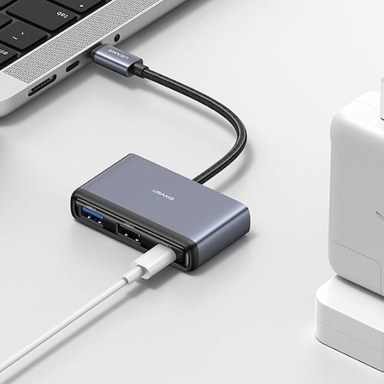 Usams USB-Hub 5 Anschlüsse USB 3.0 mit USB-C Verbindung Grau