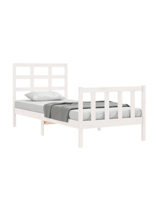 Πλαίσιο Single Solid Wood Bed White with Slats for Mattress 100x190cm