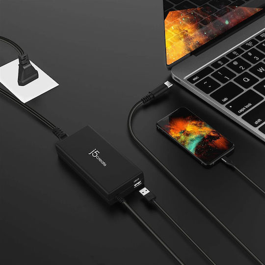 J5create USB-C Universal Laptop Charger 100W with Detachable Power Cable