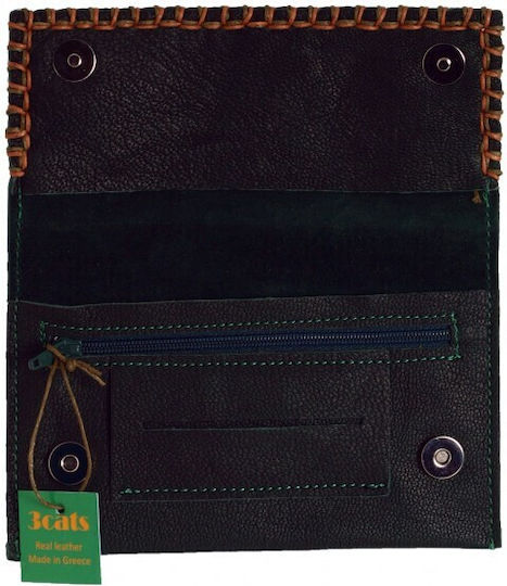 3 Cats Leather Tobacco Pouch With Magnetic Clasp 16x9cm Black